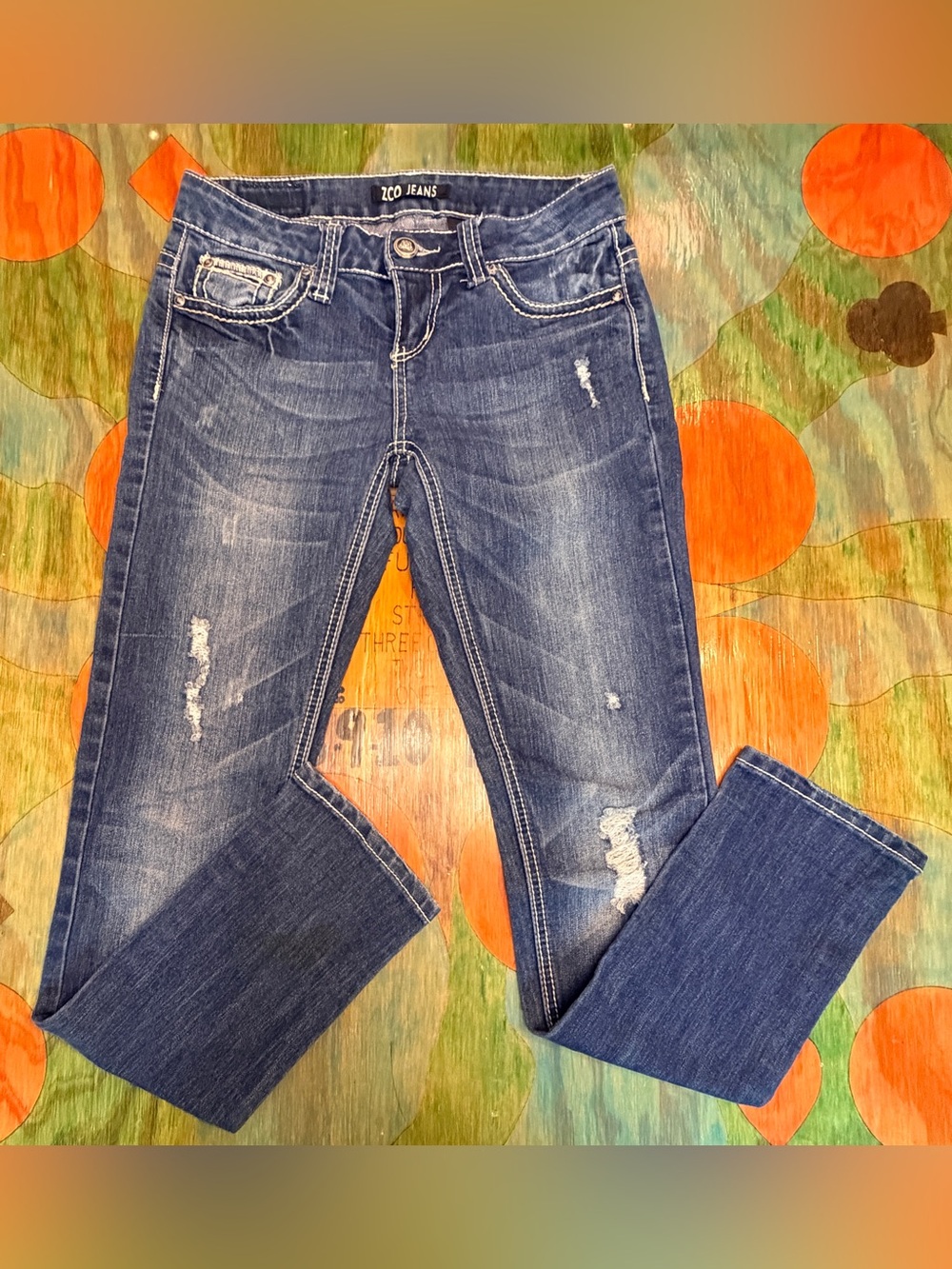 ZCO Jeans Womens 5 Juniors Blue Skinny Stretch Blue Denim 28 x 30 Dark Wash Dist